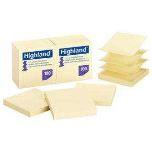 Highland MMM6549PUY Self-Stick Pop-Up Notes, 3 x 3, Yellow, 100 Sheets, 12/PK