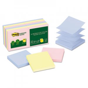 Post-it Notes MMMR330RP12AP Recycled Pop-Up Notes Refill, 3 x 3, Helsinki, 100 Sheets/Pad, 12 Pads/PK