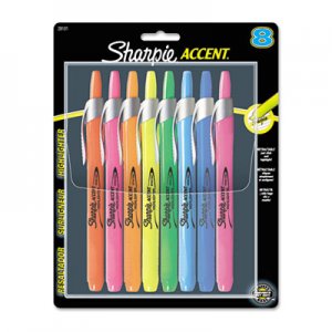 Sharpie 28101 Accent Retractable Highlighters, Chisel Tip, Assorted Colors, 8/Set