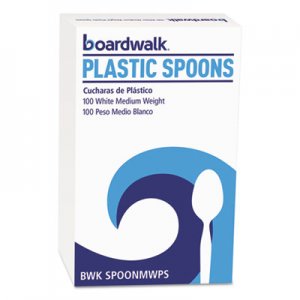 Boardwalk BWKSPOONMWPSBX Mediumweight Polystyrene Cutlery, Teaspoon, White, 100/Box