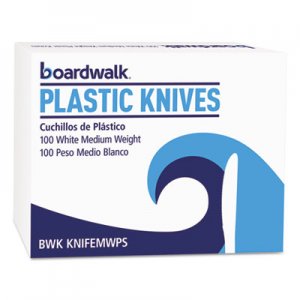 Boardwalk BWKKNIFEMWPSBX Mediumweight Polystyrene Cutlery, Knife, White, 100/Box