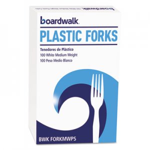 Boardwalk BWKFORKMWPSBX Mediumweight Polystyrene Cutlery, Fork, White, 100/Box