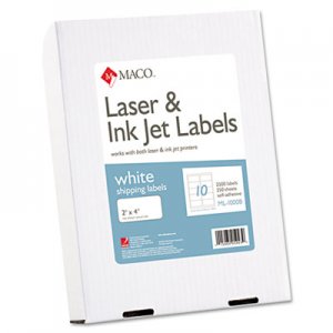 Maco MACML1000B White Laser/Inkjet Shipping & Address Labels, 2 x 4, 2500/Box