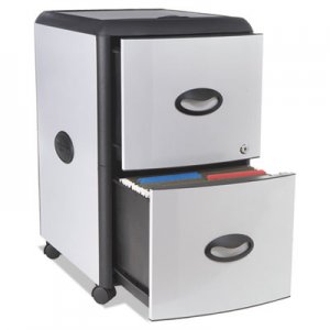 Storex 61352U01C Two-Drawer Mobile Filing Cabinet With Metal Siding, 19 x 15 x 23, Silver/Black