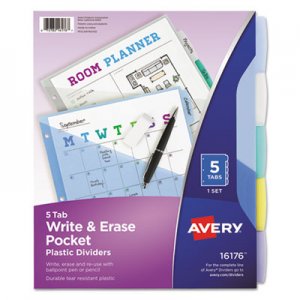 Avery 16176 Write-On Big Tab Plastic Dividers, 5-Tab, Letter