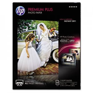 HP CR667A Premium Plus Photo Paper, 80 lbs., Soft-Gloss, 8-1/2 x 11, 50 Sheets/Pack