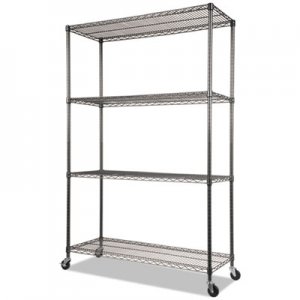 Alera ALESW604818BA NSF Certified 4-Shelf Wire Shelving Kit with Casters, 48w x 18d x 72h, Black Anthracite