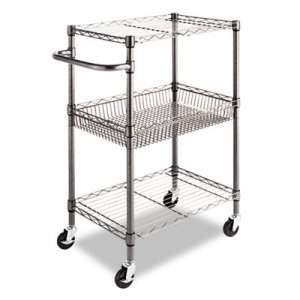 Alera ALESW342416BA Three-Tier Wire Rolling Cart, 28w x 16d x 39h, Black Anthracite