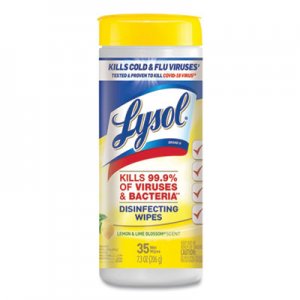 LYSOL Brand RAC81145CT Disinfecting Wipes, 7 x 7.25, Lemon and Lime Blossom, 35 Wipes/Canister, 12 Canisters/Carton