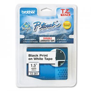 Brother P-Touch BRTTZE261 TZe Standard Adhesive Laminated Labeling Tape, 1 1/2"w, Black on White