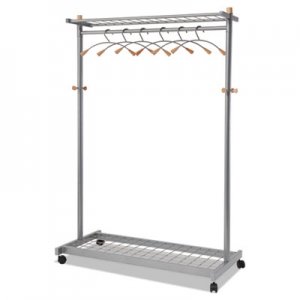 Alba PMLUX6 Garment Racks, Two-Sided, 2-Shelf Coat Rack, 6 Hanger/6 Hook, Silver Steel/Wood