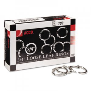 ACCO 72201 Metal Book Rings, 3/4" Diameter, 100 Rings/Box