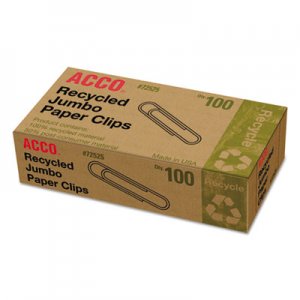 ACCO 72525 Recycled Paper Clips, Jumbo, 100/Box, 10 Boxes/Pack