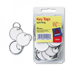 Avery 11025 Metal Rim Key Tags, Card Stock/Metal, 1 1/4 dia, White, 50/Pack
