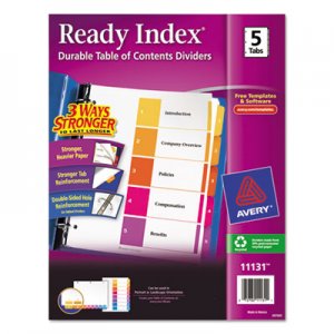 Avery 11131 Ready Index Customizable Table of Contents Multicolor Dividers, 5-Tab, Letter