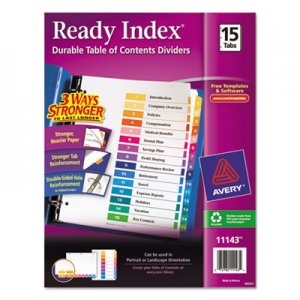 Avery 11143 Ready Index Customizable Table of Contents Multicolor Dividers, 15-Tab, Letter