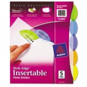 Avery 11200 Insertable Style Edge Tab Plastic Dividers, 5-Tab, Letter