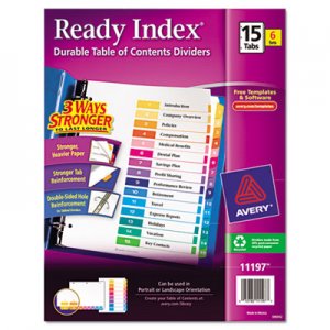Avery 11197 Ready Index Customizable Table of Contents, Asst Dividers, 15-Tab, Ltr, 6 Sets