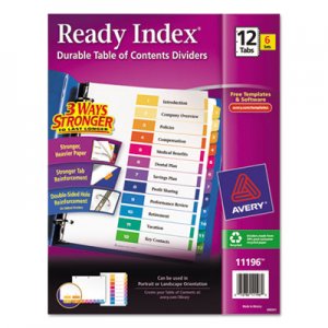 Avery 11196 Ready Index Customizable Table of Contents, Asst Dividers, 12-Tab, Ltr, 6 Sets