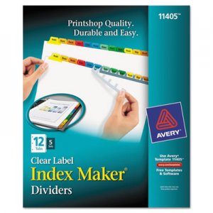 Avery 11405 Print & Apply Clear Label Dividers w/Color Tabs, 12-Tab, Letter, 5 Sets