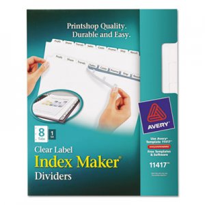 Avery 11417 Index Maker Print & Apply Clear Label Dividers w/White Tabs, 8-Tab, Letter