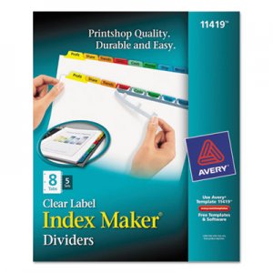 Avery 11419 Print & Apply Clear Label Dividers w/Color Tabs, 8-Tab, Letter, 5 Sets
