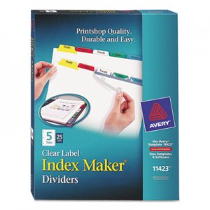 Avery 11423 Print & Apply Clear Label Dividers w/Color Tabs, 5-Tab, Letter, 25 Sets