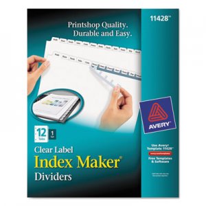 Avery 11428 Index Maker Print & Apply Clear Label Dividers w/White Tabs, 12-Tab, Letter