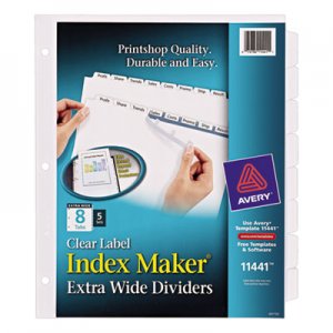 Avery 11441 Print & Apply Clear Label Dividers w/White Tabs, 8-Tab, 11 1/4 x 9 1/4, 5