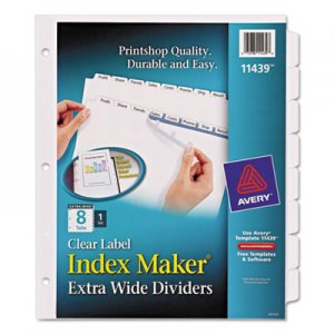 Avery 11439 Print & Apply Clear Label Dividers w/White Tabs, 8-Tab, 11 1/4 x 9 1/4