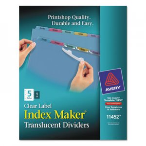 Avery 11452 Index Maker Print & Apply Clear Label Plastic Dividers, 5-Tab, Letter