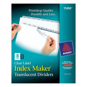 Avery 11450 Index Maker Print & Apply Clear Label Plastic Dividers, 8-Tab, Letter