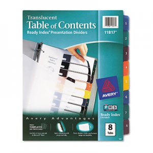 Avery 11817 Ready Index Customizable Table of Contents Plastic Dividers, 8-Tab, Letter