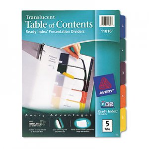 Avery 11816 Ready Index Customizable Table of Contents Plastic Dividers, 5-Tab, Letter