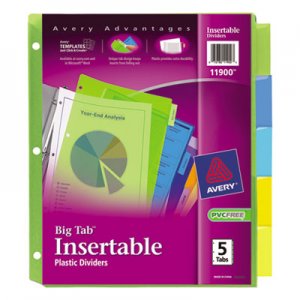 Avery 11900 Insertable Big Tab Plastic Dividers, 5-Tab, Letter