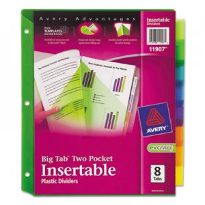 Avery 11907 Insertable Big Tab Plastic Dividers w/Double Pockets, 8-Tab, 11 x 9