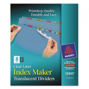 Avery 12433 Index Maker Print & Apply Clear Label Plastic Dividers, 8-Tab, Letter, 5 Sets