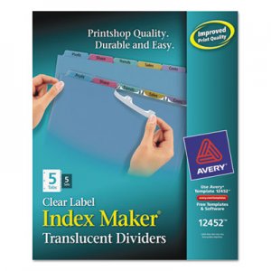 Avery 12452 Index Maker Print & Apply Clear Label Plastic Dividers, 5-Tab, Letter, 5 Sets