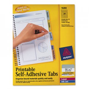 Avery 16283 Printable Plastic Tabs with Repositionable Adhesive, 1 3/4, Assorted, 80/Pack