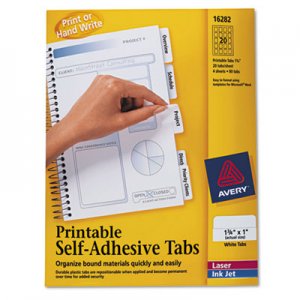 Avery 16282 Printable Plastic Tabs with Repositionable Adhesive, 1 3/4, White, 80/Pack