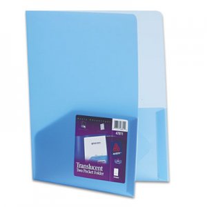 Avery 47811 Plastic Two-Pocket Folder, 20-Sheet Capacity, Translucent Blue
