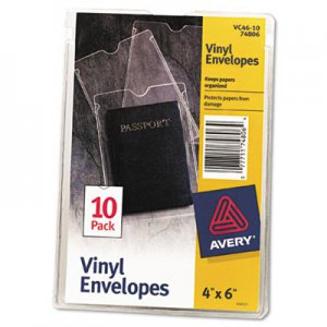 Avery 74806 Top-Load Clear Vinyl Envelopes w/Thumb Notch, 4 x 6, Clear, 10/Pack