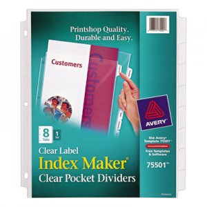 Avery 75501 Index Maker Print & Apply Clear Label Dividers w/Clear Pockets, 8-Tab, Letter