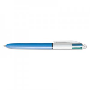 BIC MM11 4-Color Ballpoint Retractable Pen, Assorted Ink, Blue Barrel, 1mm, Medium