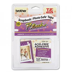 Brother P-Touch TZEAF231 TZ Photo-Safe Tape Cartridge for P-Touch Labelers, 1/2w, Black on White