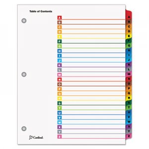Cardinal 60218 Traditional OneStep Index System, 26-Tab, A-Z, Letter, Multicolor, 26/Set