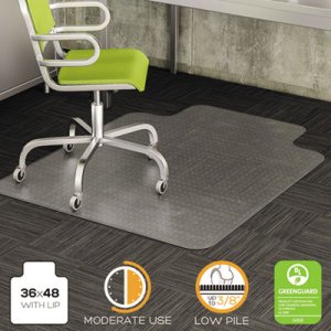 deflecto CM13113 DuraMat Moderate Use Chair Mat for Low Pile Carpet, 36 x 48 w/Lip, Clear