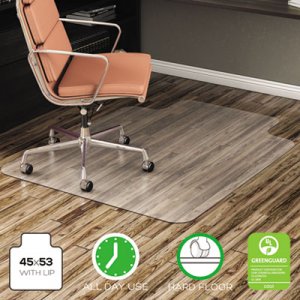 deflecto CM21232 EconoMat Anytime Use Chair Mat for Hard Floor, 45 x 53 w/Lip, Clear