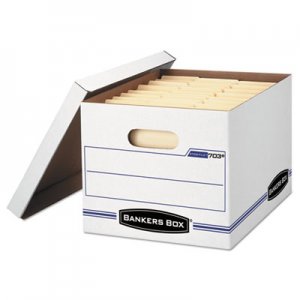 Bankers Box 00703 STOR/FILE Storage Box, Letter/Legal, Lift-off Lid, White/Blue, 12/Carton