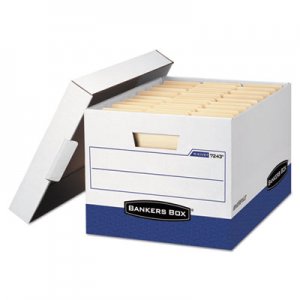 Bankers Box 07243 R-KIVE Max Storage Box, Letter/Legal, Locking Lid, White/Blue, 12/Carton